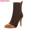 Hot Sale Morazora 2020 Nieuwe Collectie Vrouwen Enkellaarzen Puntschoen Herfst Winter Stretch Boots Hoge Hakken Party Trouwschoenen Vrouw