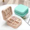 Solid Color Pu Leather Jewelry Organizer Display Case Boxes Travel Portable Jewelry Box Storage Organisatörer Earring Holder Girls Women Gift JY1057