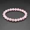 Natural Pink Crystal Stone Beaded Strands Charm Bracelets Elastic Bangle For Women Girl Party Club Yoga Jewelry