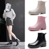 Chelsea Rain Shoes Woman Ankle Rainboots Rubber Boots Non-slip Water Shoes Female Galoshes Overboot for Adult Beige Pink Black