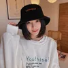 Womens Corduroy Bucket Hat Word Embroidery Packable Spring Summer Autumn Winter Beach Hats Sports Fishing Cap Solid Color Ladies Sun Vsiors