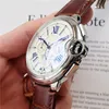 Todos os mostradores trabalhando cronômetro relógio masculino relógios de luxo com calendário pulseira de couro marca superior relógio de pulso de quartzo para homem alta qualidade 206h