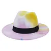 Fashion New Men Women Tiedyed Feel Jazz Fedora Hat z czarną opaską Ribbon Brim Fascynator Multicolor Panama Party Formal Hat3886178