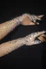 Mode Stretch strass gants femmes étincelant cristal maille Perspective longs gants discothèque danseur chanteur scène accessoires C5462219