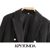 KPYTOMOA Frauen 2020 Mode Mit Metall Knöpfe Woll Mantel Vintage Langarm Zurück Vents Weibliche Oberbekleidung Chic Tops LJ201109
