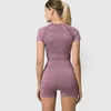 SHINBENE NEW COLOR Seamless Sport Set Women Fitness Workout ShortSleeve Shirts High Waist Gym Shorts Sportswear Sold Separately T200530