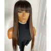 Mongolian Silky Straight Ombre Laces Front Human Hair Wigs with Bangs 180Density Chocolate Brown Glueless Full Lace Wig Fringe 360 frontal