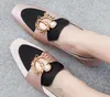 Hot Sale-New Luxury women Vintage loafers Pearl Metal round buckle Lady Square Toes Fresh Shallow mouth Lady Office dress party shoes