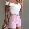 Summer Plus Size Shorts Solid Color Pant Women Shorts High Waist Short Pants Fashion Slim Skinny Female Button Ruffled Beaded Pa Y220311