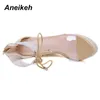 Aneikeh moda pvc sandália mulheres transparentes lace-up borboleta-nó cunhas de alto saltos preto festa de ouro bombas diárias sapatos concise j2023
