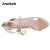 Aneikeh Fashion PVC Sandal Женщины Прозрачное шнурок Бабочка-узлы Клинья Высокие каблуки Черная Золотая вечеринка Ежедневные Насосы Обувь Красивая J2023