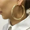 Women Circular Tube Hoop Earrings 18K Real Gold Plated Elegant Larger Size Fashion Costume Jewelry Trendy Big Earrings202G