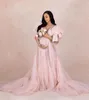 새로운 무도회 드레스 사진 촬영 가운 여성의 얇은 명주 로우 로브 포토 출산 드레스 퍼프 슬리브 벨트 벨트 긴 치마
