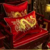 Luxe borduurwerk Etnische Chinese Dragon Back Kussen Lumbale Kussen Luxe Sofa Dining Stoel Fauteuil Taille Rugleuning Kussensloop