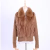 Womens Fur Faux äkta riktig kaninkrage Knitting Hylsa Winter Coat Jacka Casual Short Outwear Slim 220927