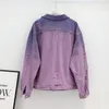 Flectit Harajuku Street Style Ombre Wash Oversized потертая джинсовая куртка для женщин Выцветшая фиолетовая джинсовая куртка Grunge Veste Femme 201112