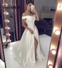 Sexy V Neck Long White Prom Dress With High side Split off shoulder Elegant A-line Woman Off the Shoulder Special Occasion Formal Gowns