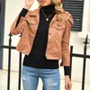 Women's Jackets Slim PU Faux Leather Jacket Women Classic Moto Biker Autumn Winter Lady Seven-quarter Sleeve Streetwear Manteau Femme @04