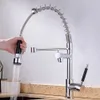 Kitchen Faucets Chrome Brass Faucets for Kitchen Sink Single Lever Pull Out Spring Spout Mixers Tap Hot Cold Water Crane T200424