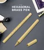 Com escala metal gel caneta bronze artesanal hexagonal bronze caneta bambu