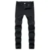 Men's Jeans 2022 Slim Fit Zipper Pleated Trousers Ripped Pants Painted Patch Beggar Pant Jumbo Size Clothing Black