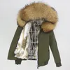 Oftbuy 2020 Vattentät Bomber Parka Vinterjacka Kvinnor Real Rabbit Fur Coat Natural Fox Raccoon Fur Collar Hood Avtagbar Ny LJ201201