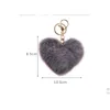 With Metal Circle Clip Heart Key Chain Holders Furry Heart Cute Stuffed Plush Car Accessories Bag Pendants Toys Rabbit Hair Ball Gift G12904