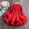 Knitted Sweater Dress for Girls Autumn Winter Clothes Ribbed Long Sleeve Kids Party Costume Casual Wear Princess Christmas 211231