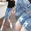 Yaz Skinny Denim Capris Kadınlar Moda Orta Bel Rahat Yırtık Delik Buzağı Uzunlukta Denim Pantolon Bayanlar Kalem Kot Mujer LJ200808