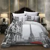 Paris Tower London City Scenery Big Ben Red Telephone Booth Bus Print Parure de lit Housse de couette Taie d'oreiller US AU EU Taille 2012194k