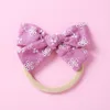 Baby Bows Headband Cotton Linen Girls Embroidery Head Bands Thin Nylon Infant Spring Summer Hair Accessories Newborn Hairbands