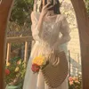 Fransk vintage midi klänning kvinnor spets elegant prinsessan fest fairy klänning kvinnlig 2022 vår casual koreansk bröllop viktoriansk klänning t220804