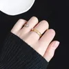 Adjustable size Vintage High Polished diamond gold and silver color two ring in one Double narrow C shaped style rhombic women fi2210955