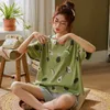 Women's Sleepwear Green pajama suit for women lovely pattern pajama 100% cotton short home wear