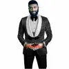 Classic Embossing Groomsmen Groomsmen Shawl Groom TuxeDos Homens Suits Casamento / Prom Best Man Blazer (jaqueta + calça + colete + gravata) W613