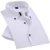 الصيف الذكية عارضة أزرار الماس الرجال اللباس قميص أبيض قصير الأكمام الفاخرة عالية طوق ضئيلة صالح أنيق الأعمال بلوزة 201120
