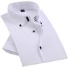 Sommar Smart Casual Diamond Knappar Mens Klänningskjorta Vit Kortärmad Luxury High Collar Slim Fit Snygg Business Blouse 201120