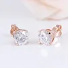 Transgems Solid 14K 585 Rose Gold 2CTW 6.5MM F Color Stud Earrings Screw Back Classic Pink Gold Earrings for Women Y200620