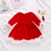 Jul Kids Baby Girls Fleece Dress O-Neck Long-Sleeve High-Waist Kjol med Back Zipper Party Pageant Santa Dresses - LJ200921