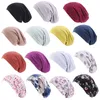 Bomull Baggy Hat Satin Lined Chemo Cap Dubbelskikt Elastiskt Band Night Sova Bonnet Print Soft Hårvård Turban Ladies Headwrap Partihandel