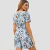Fashion Print Jumpsuits Womens Summer Casual Rompers Women V-neck High Waist Short Sleeve New Ladies Slim Short Playsuits T200704