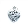 Lot 200pcs Made with love Heart Antique Silver Charms Pendants For Jewelry Making Bracelet Necklace Earrings 12*10mm DH0855