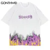 Gonthwid Hip Hop Incêndio Flama Borboleta Imprimir Streetwear Tees Camiseta Harajuku Hipster Casual Punk Rock Tshirts Tops de Manga Curta LJ200827