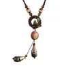 Vintage Bronze Carved Flower Stripe Locket Pendant Necklace Women Vintage Ancient Brass Agate Antique Style Jewelry Q0531