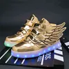 UncleJerry Children Glowing Shoes with wings for Boys and Girls LED Sneakers fur inside Child Winter Christmas gift 220115