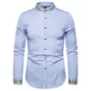 Chemises habillées pour hommes de luxe broderie col montant manches longues coupe ajustée décontracté affaires Banquet chemise 6 couleurs