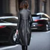 Nerazzurri Long Black Spring Faux Leather Coat Women Long Sleeve الصينية بالإضافة إلى سترات جلدية الحجم للنساء 5XL 6XL 7XL 201214