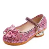 Princesa crianças sapatos de couro para meninas glitter casual crianças meninas de salto alto meninas sapatos borboleta nó azul rosa prata rosa