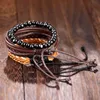 Charm Bracelets Vienkim Gentleman Wood Beads Multilayer Leather Bracelet Bangle For Men Classic Handmade Weave Rope Set Jewelry 20211