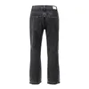 High Street Washed Color Match Frayed Micro-flared Jeans Mens Straight Spliced Retro Loose Casual Denim Pants Hip Hop Trousers